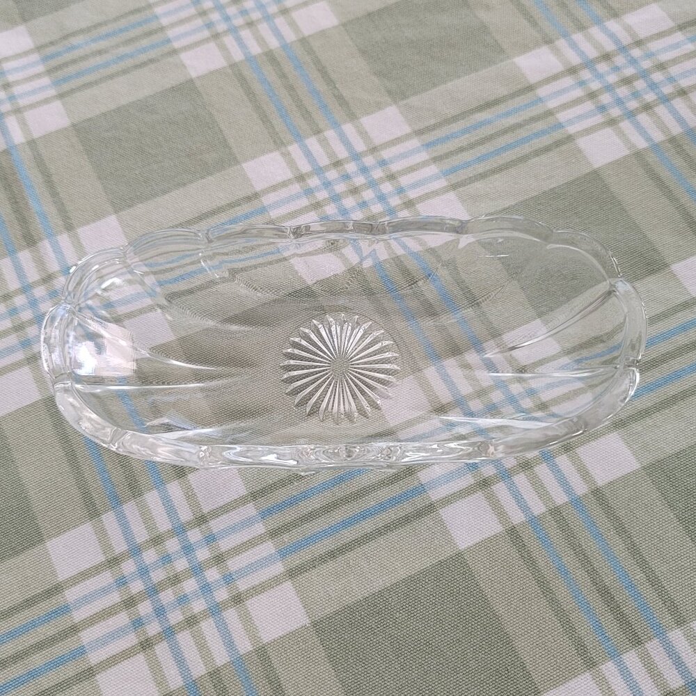 Vintage Heisey Glass Co. clear glass Scalloped relish dish